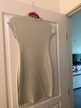 Zara Short-Sleeve Mini Dress in Pale Cream
